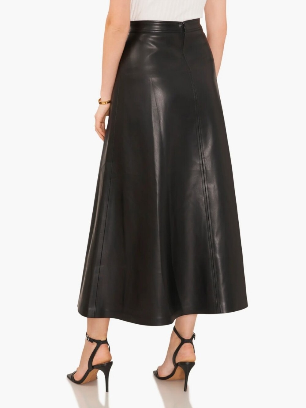 Vince Camuto Faux Leather A Line Midi Skirt Vegan High Waist Soft Side Zip LG - Picture 2 of 12